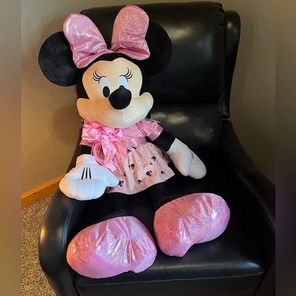 JUMBO Minnie Mouse DISNEY Baby 38" Pink Ears Dress Glitter Sparkles Plush Toy - Picture 1 of 14
